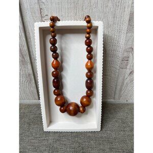 Boho Womens Brown Wooden Beaded Necklace With Graduated Beads & Clasp Closure